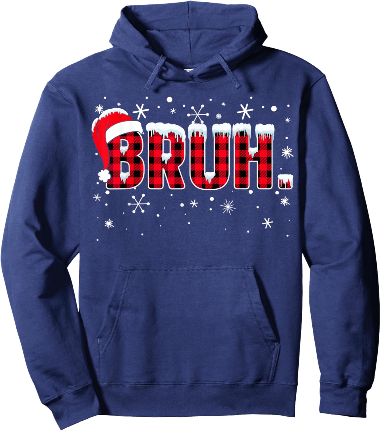 Funny Bruh Christmas Buffalo Plaid Teens Boys Kids Xmas Hoodie - Hoodie | Navy