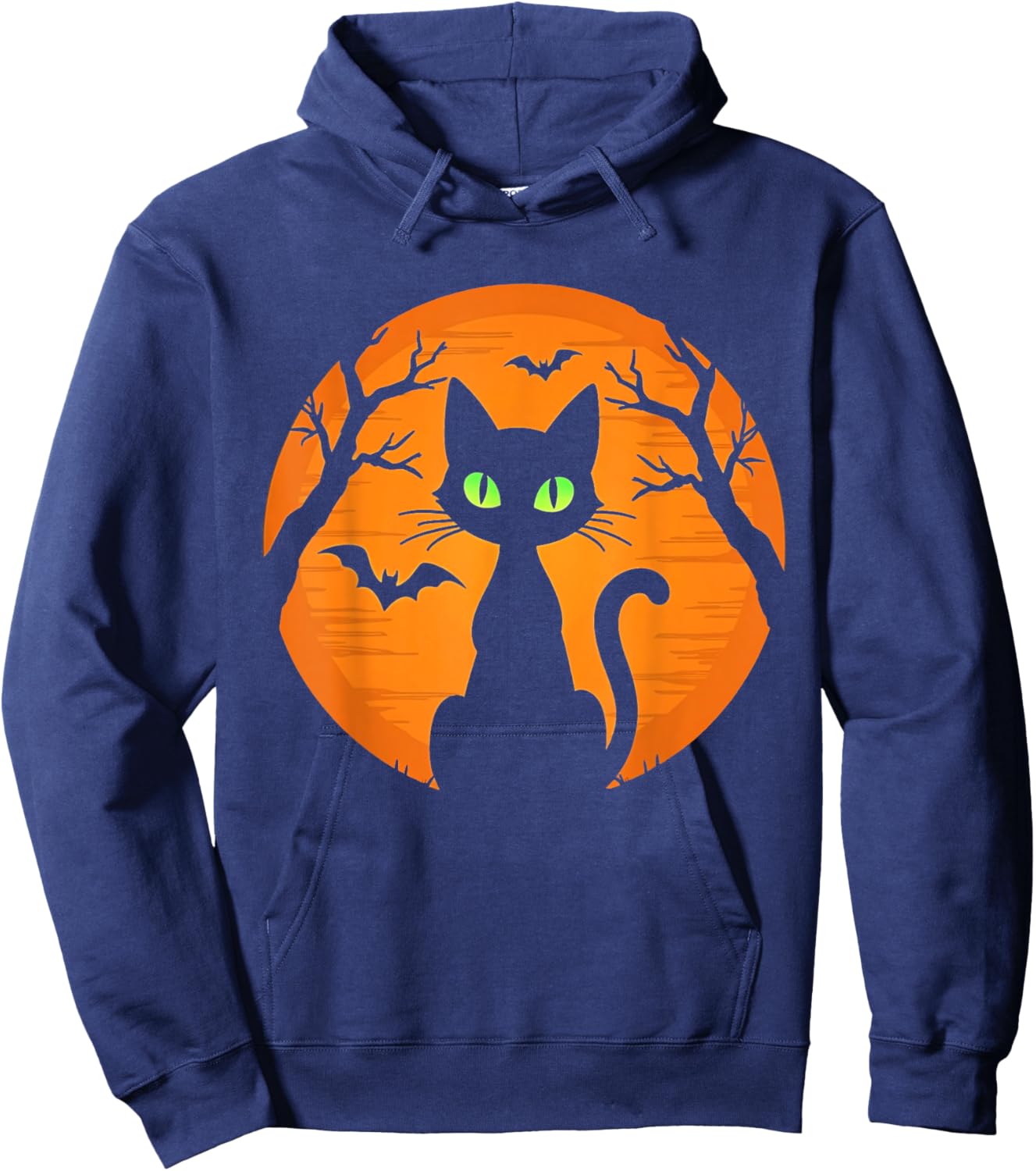 Vintage Scary Halloween black Cat Costume Cat Moon kids Hoodie - Hoodie | Navy