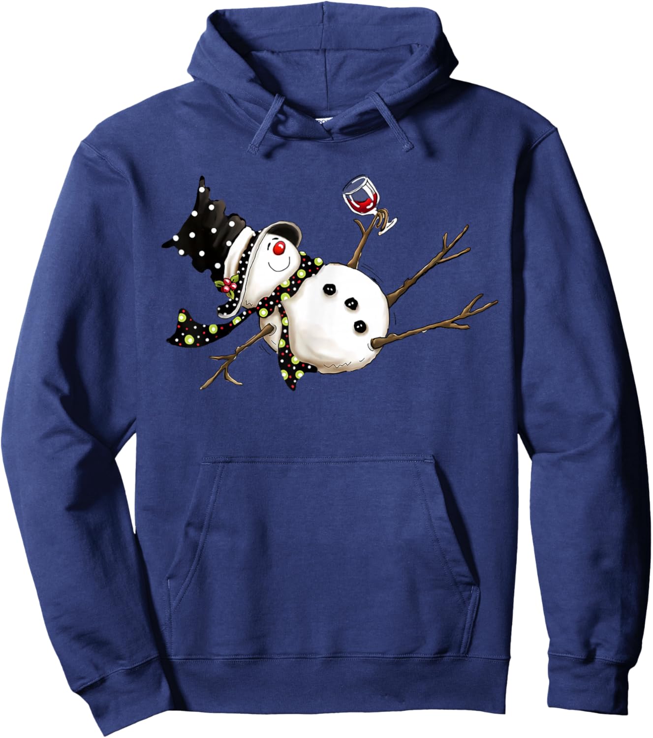 Funny Drunk Snowman Drinking Wine Glass Merry Christmas Hoodie - Hoodie | Navy