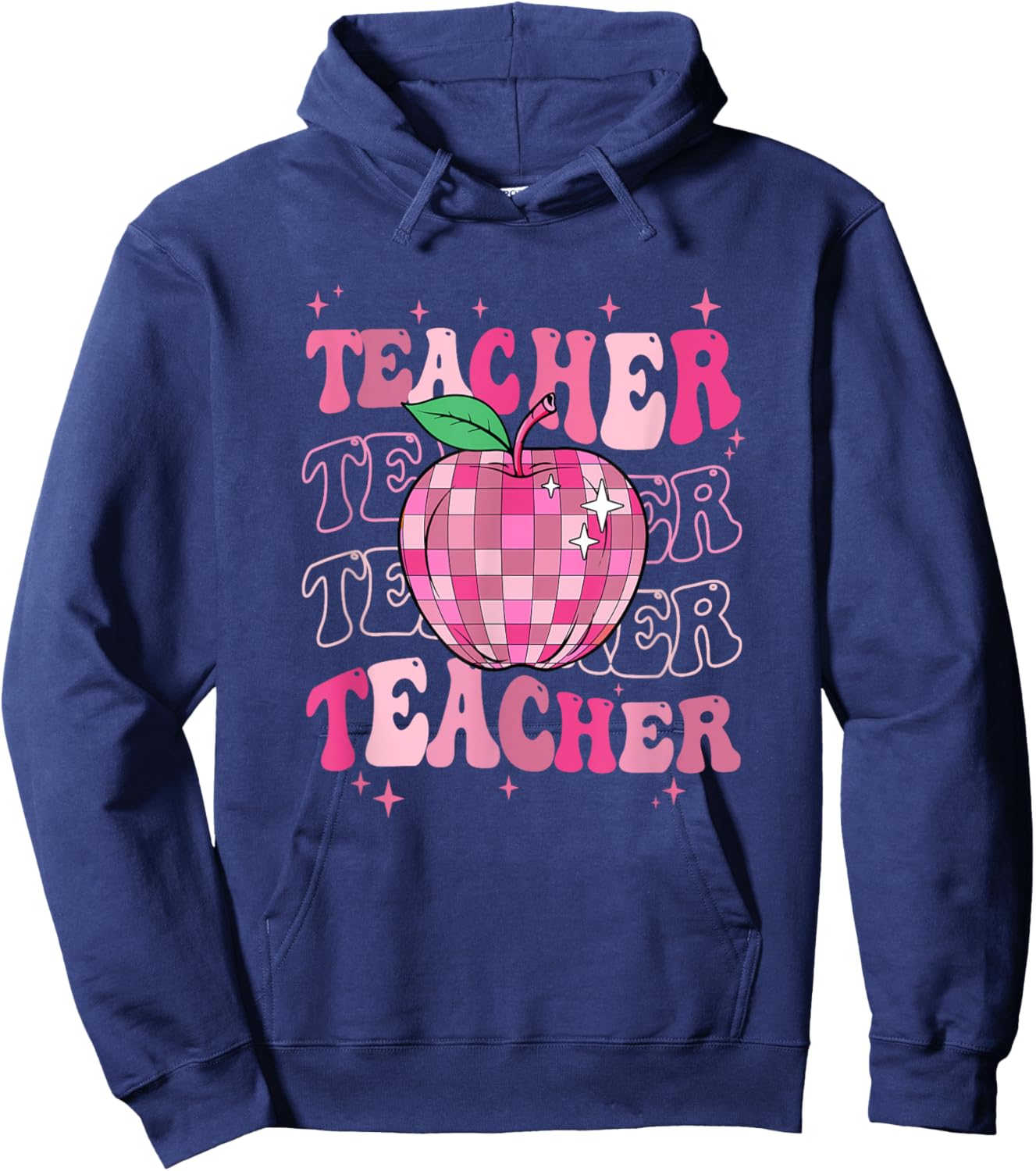 Retro Pink Disco Ball Apple Teacher Colorful Back To School Hoodie - Hoodie | Navy