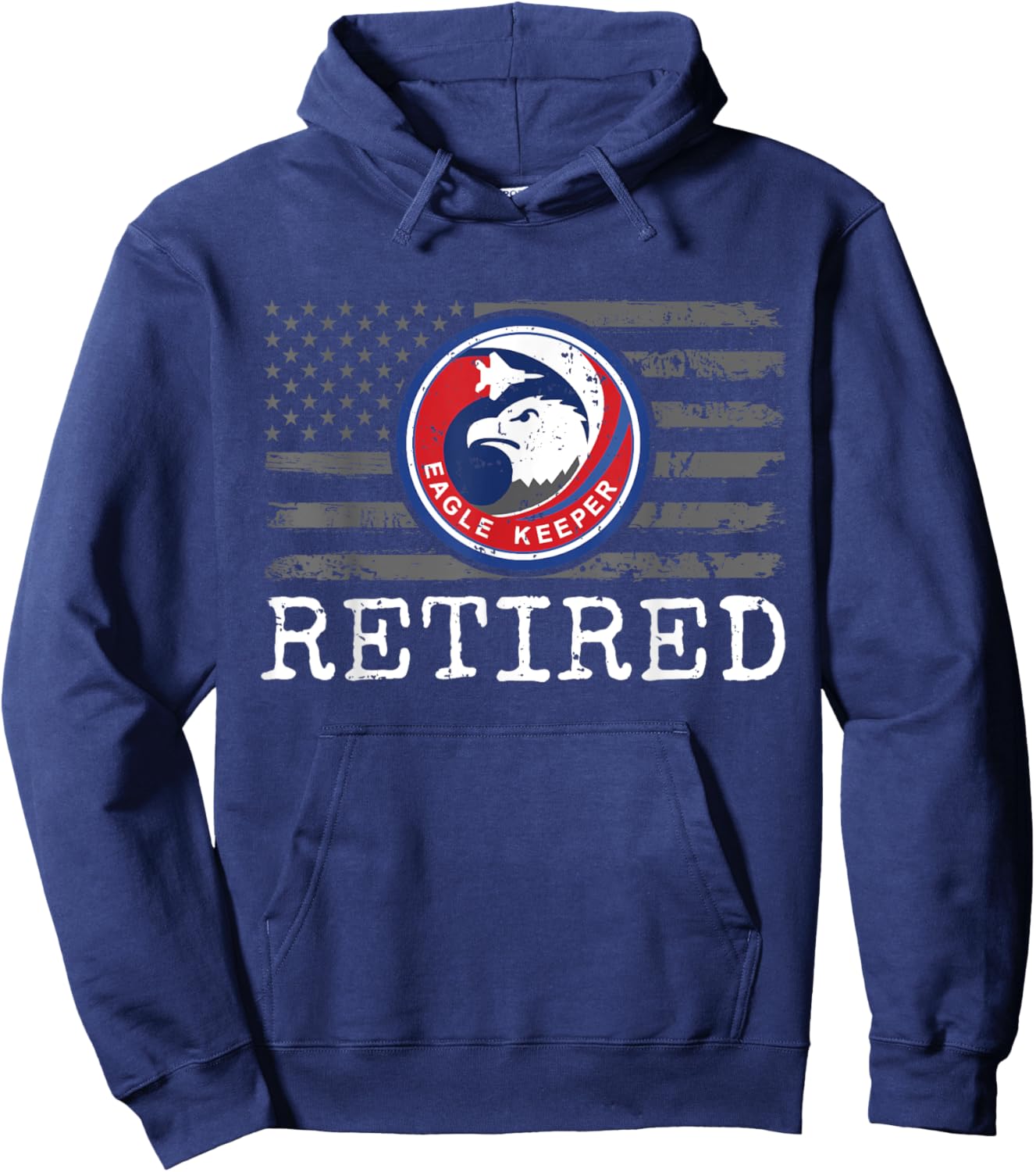 USAF F-15 Eagle Keeper Patch stamped Retired on US Flag Hoodie - Hoodie | Navy