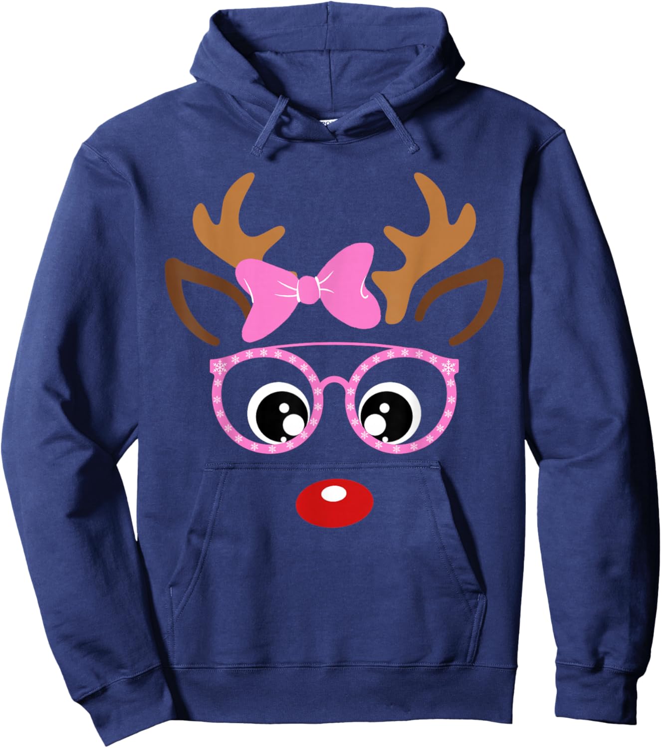 Reindeer Face Matching Family Christmas Costume Women Girls Hoodie - Hoodie | Navy