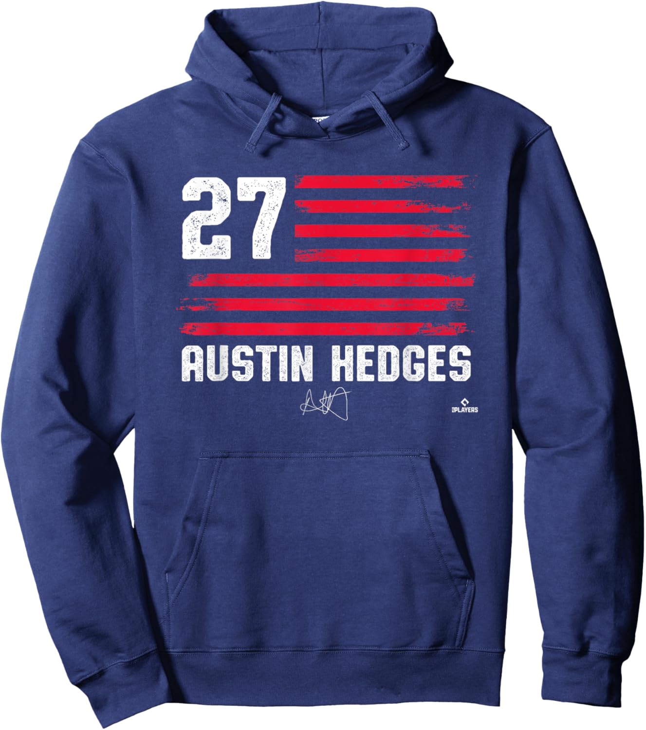 Flag Stripes Austin Hedges Cleveland Baseball MLBPA Hoodie - Hoodie | Navy