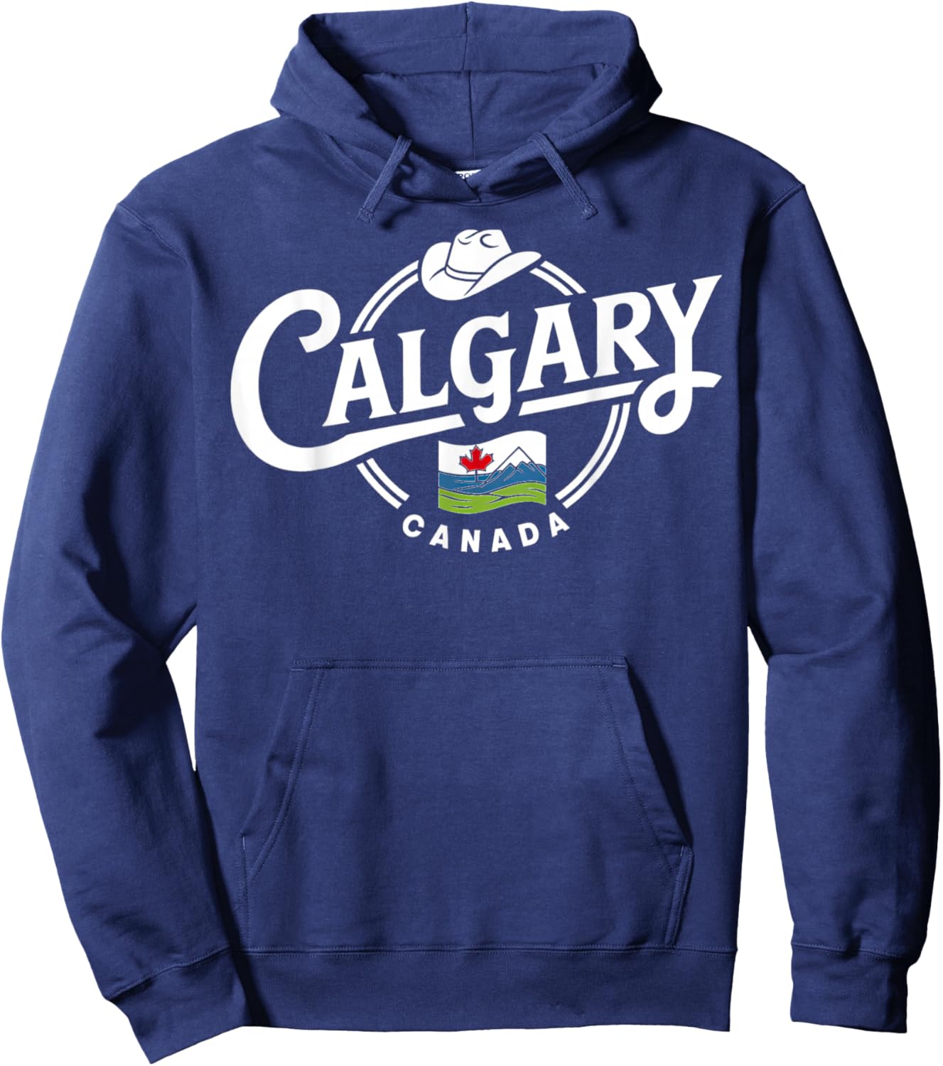 Calgary Canada City Cowboy Hat Scenic Logo Hoodie - Hoodie | Navy