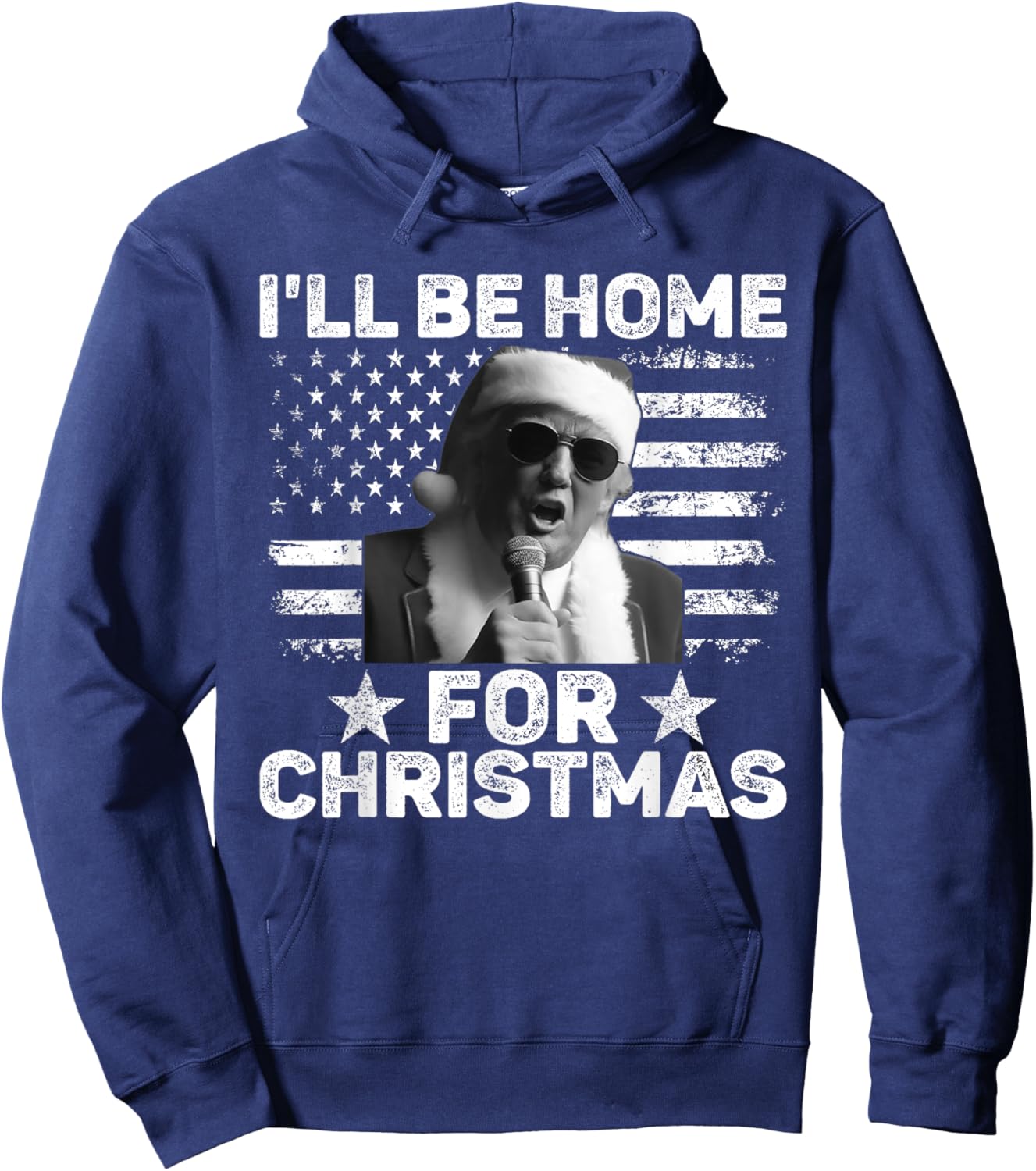I'll Be Home For Christmas Santa Trump Xmas USA Flag Pajamas Hoodie - Hoodie | Navy