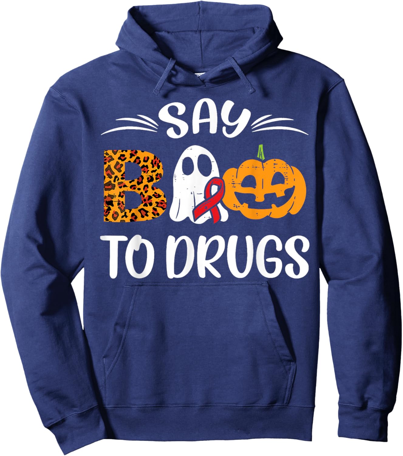 Say Boo To Drugs Ghost Halloween Drug Free Red Ribbon Week Hoodie - Hoodie | Navy