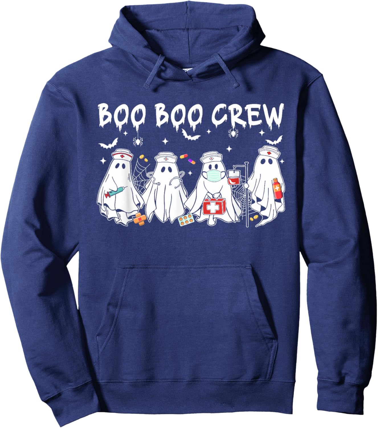 Boo Boo Crew Cute Ghost Nurses Women Halloween Scrub Top Hoodie - Hoodie | Navy