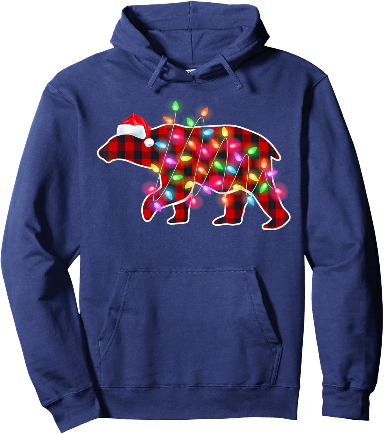 Plaid Buffalo Polar Bear Christmas Pajamas Xmas Lights Women Hoodie - Hoodie | Navy