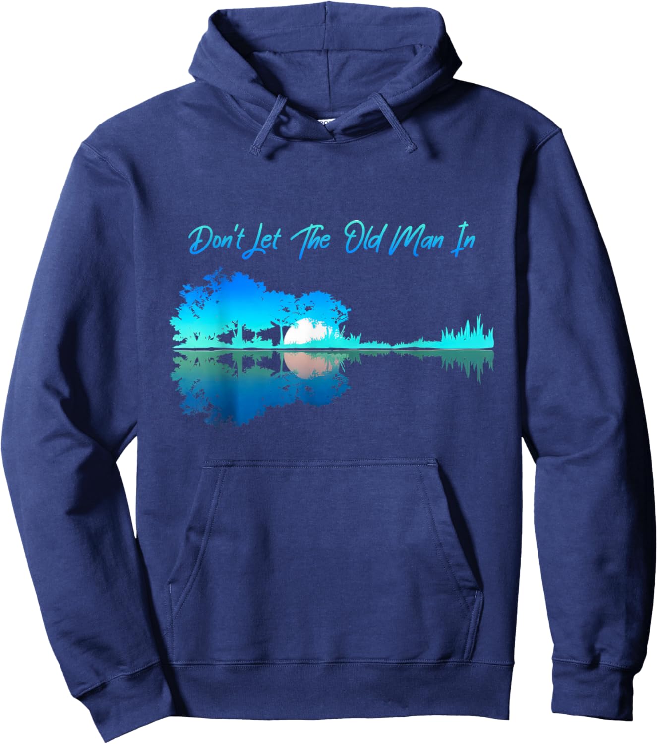 DON'T LET THE OLD MAN IN' Graphic 90s Western Playing Guitar Hoodie - Hoodie | Navy