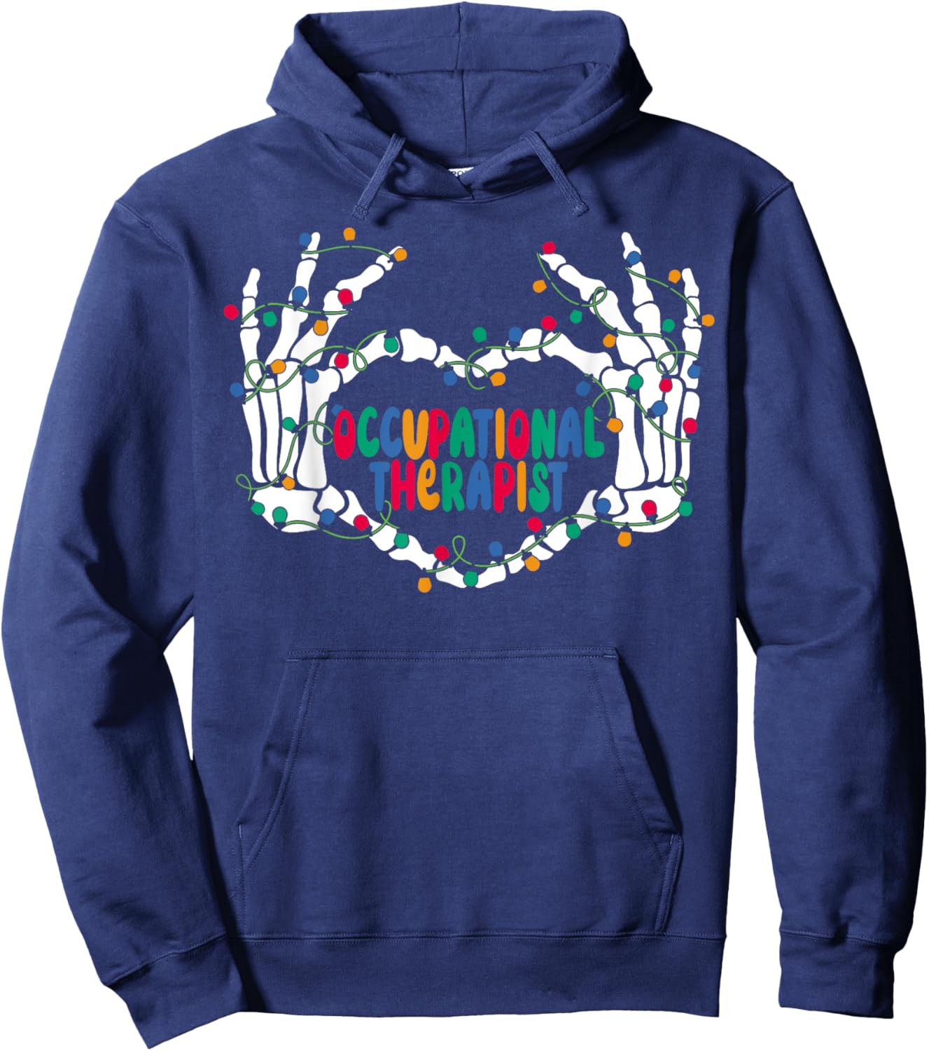OT Occupational Therapy Skeleton Hand Heart Christmas Light Hoodie - Hoodie | Navy