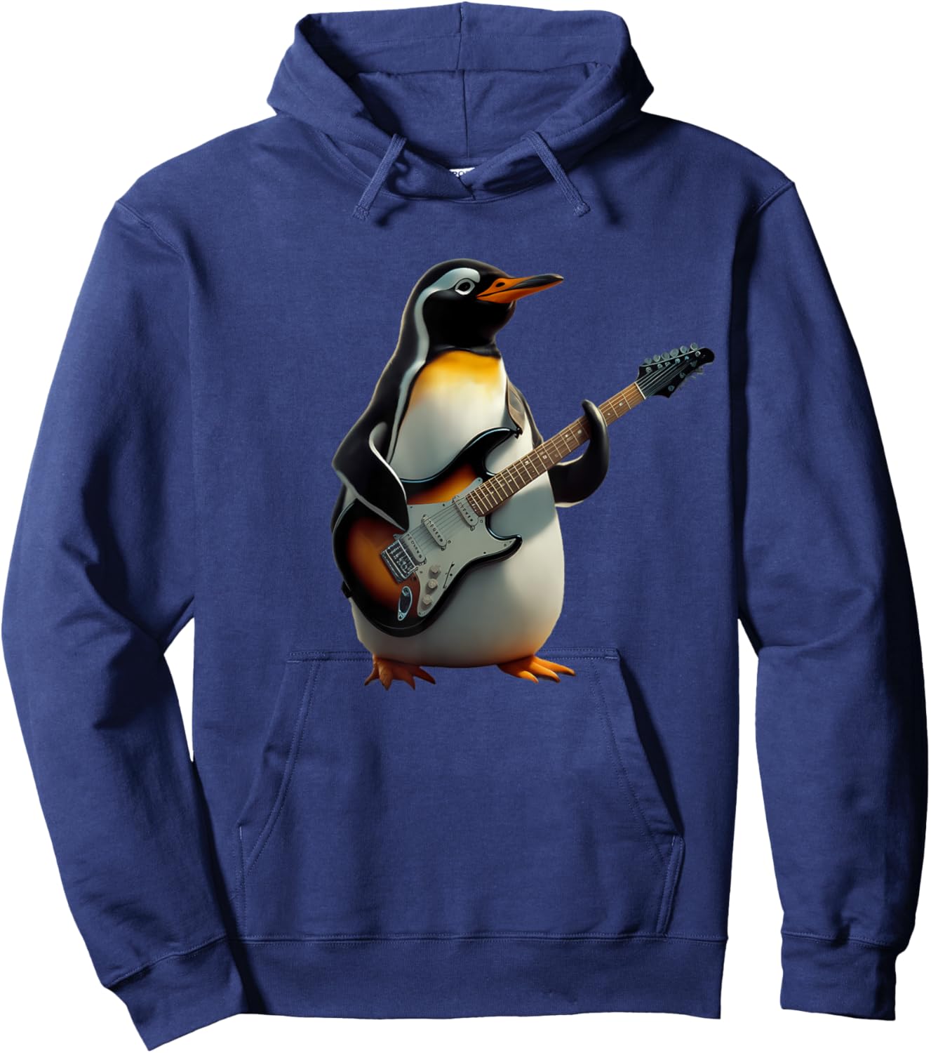 Funny Penguin Playing Electric Guitar Music Cute Penguin Hoodie - Hoodie | Navy