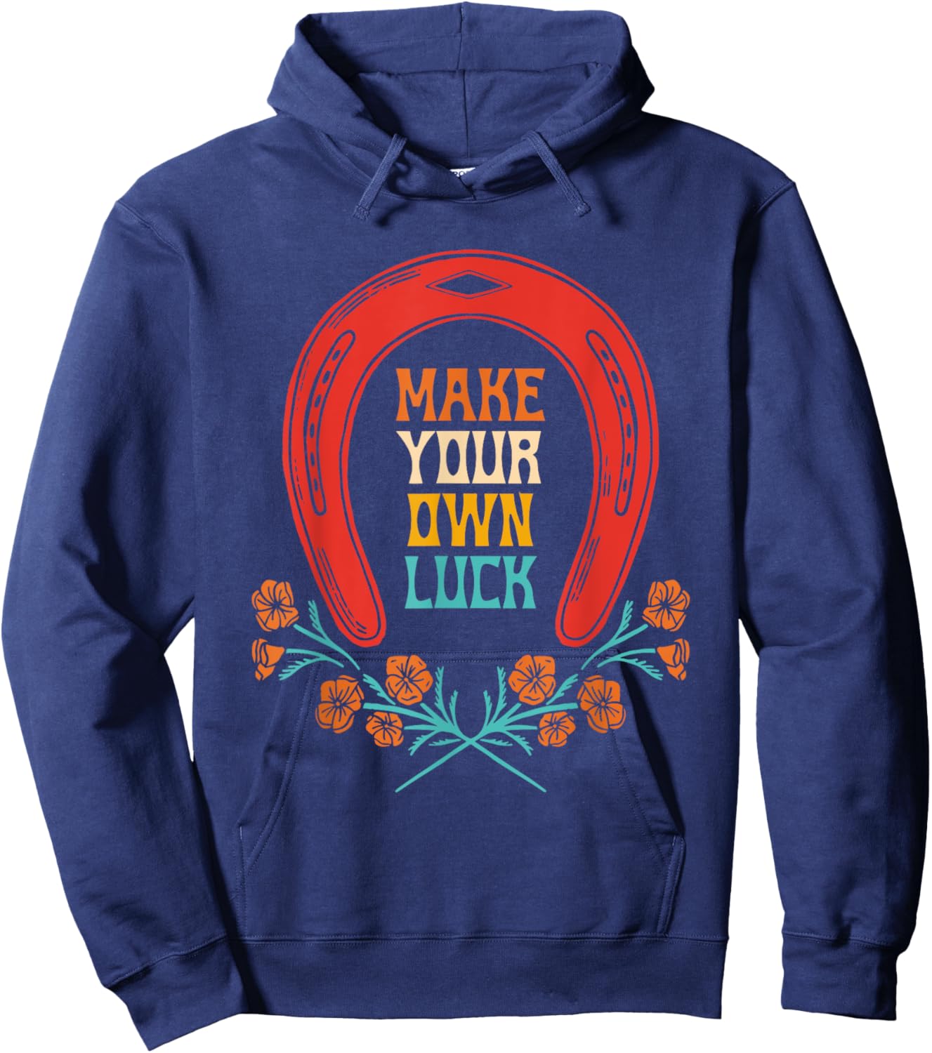 Make Your Own Luck Horseshoe Western Flower Vintage Hoodie - Hoodie | Navy