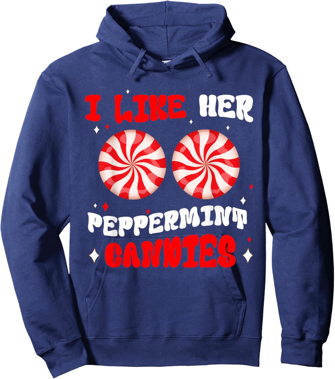 Couples Matching Christmas I Like Her Peppermint Candies Hoodie - Hoodie | Navy