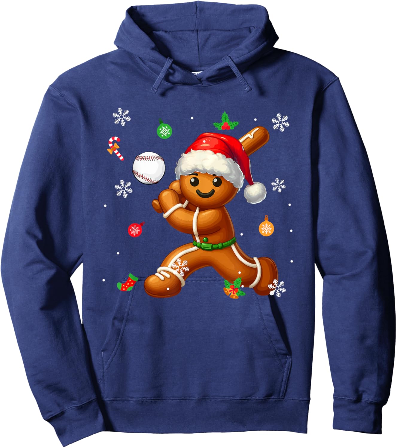 Gingerbread Playing Baseball Christmas Player Kids Family Hoodie - Hoodie | Navy