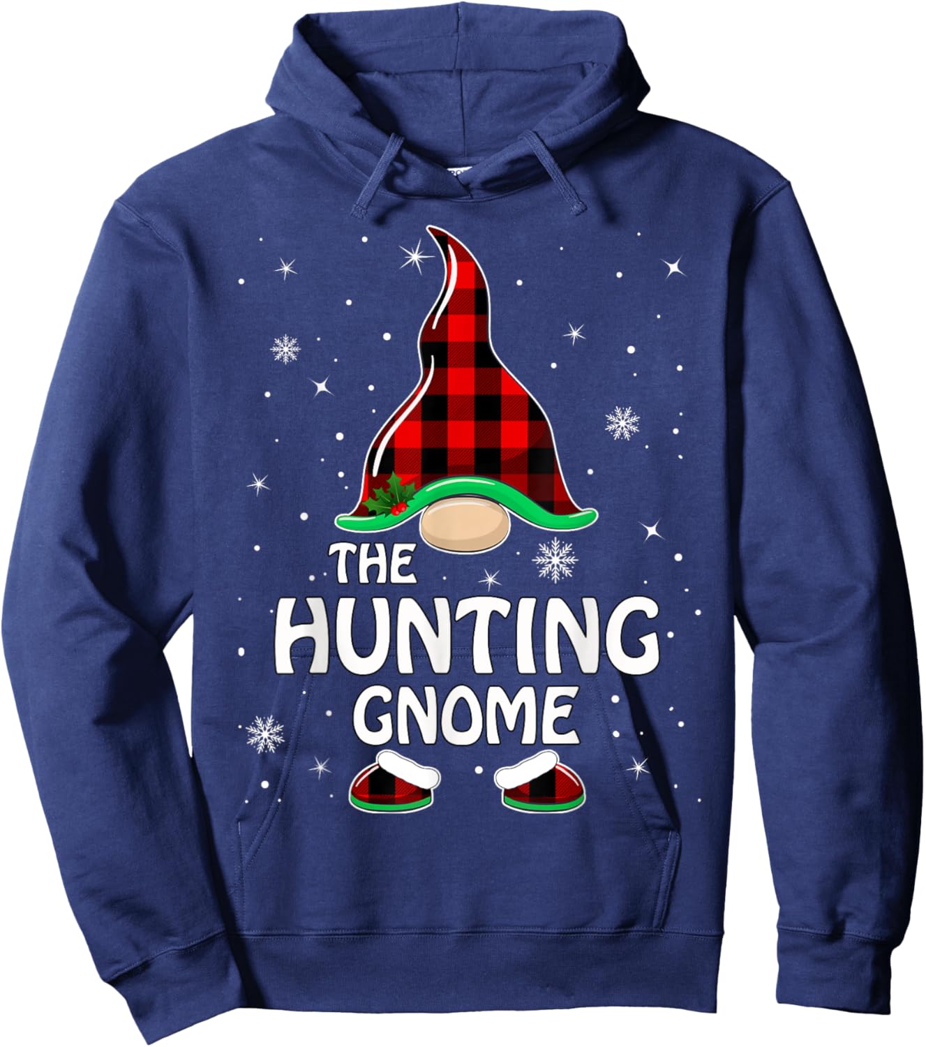 Hunting Gnome Buffalo Plaid Matching Family Christmas Pajama Hoodie - Hoodie | Navy