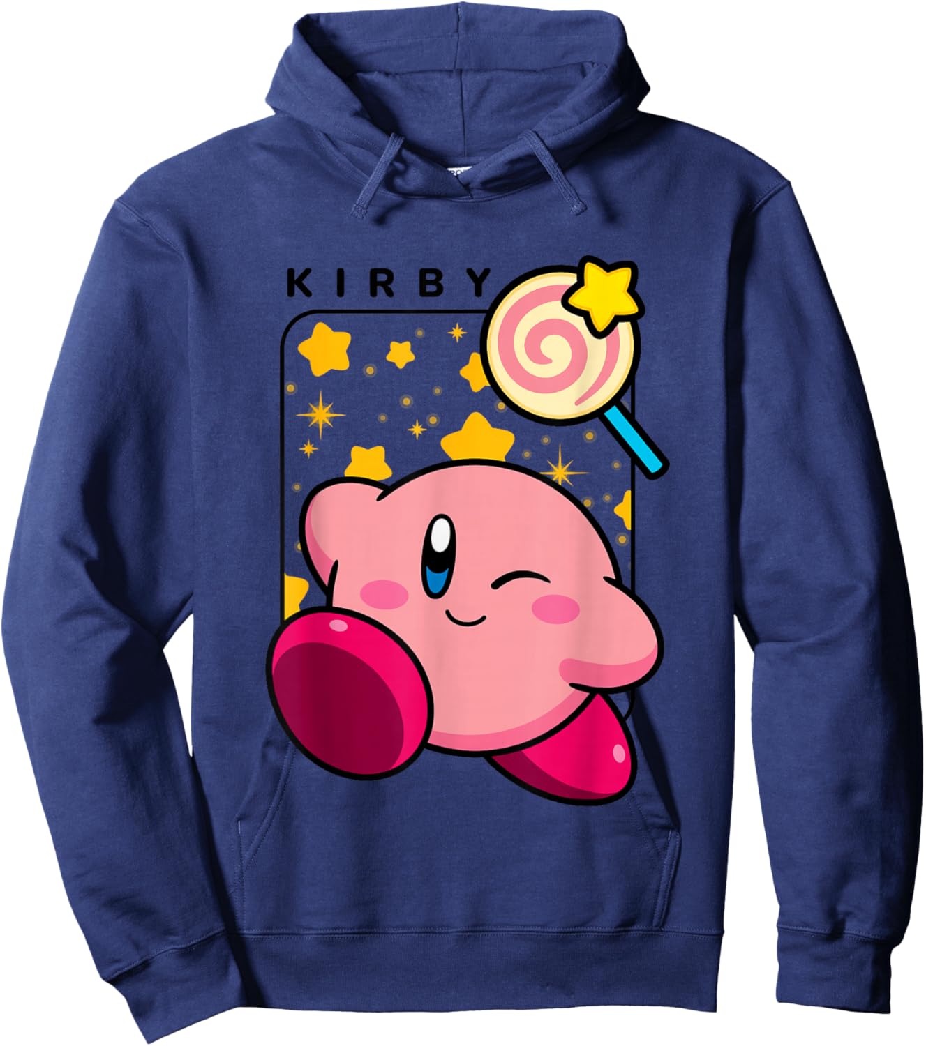 Kirby Lollipop & Stars Big Cute Nintendo Portrait Hoodie - Hoodie | Navy