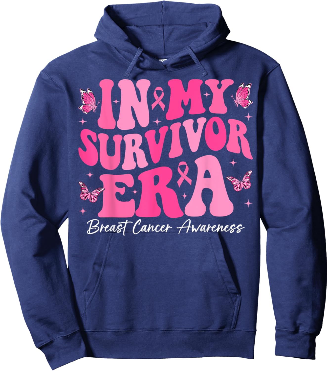 In My Survivor Era Retro Groovy Breast Cancer Awareness Hoodie - Hoodie | Navy