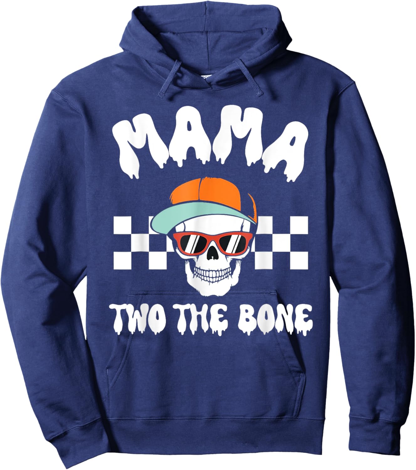 Mama Two The Bone Skeleton Halloween 2nd Birthday Mom Mommy Hoodie - Hoodie | Navy