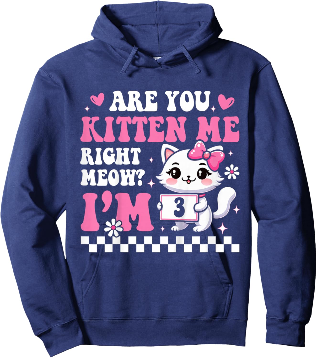 3rd Birthday Girl for Girl Three 3 Year Old Cat Lover Groovy Hoodie - Hoodie | Navy