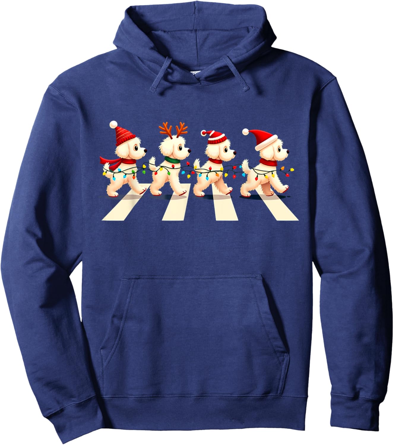 Bichon Frise Dog Crossing Road Xmas Women Kids Hoodie - Hoodie | Navy