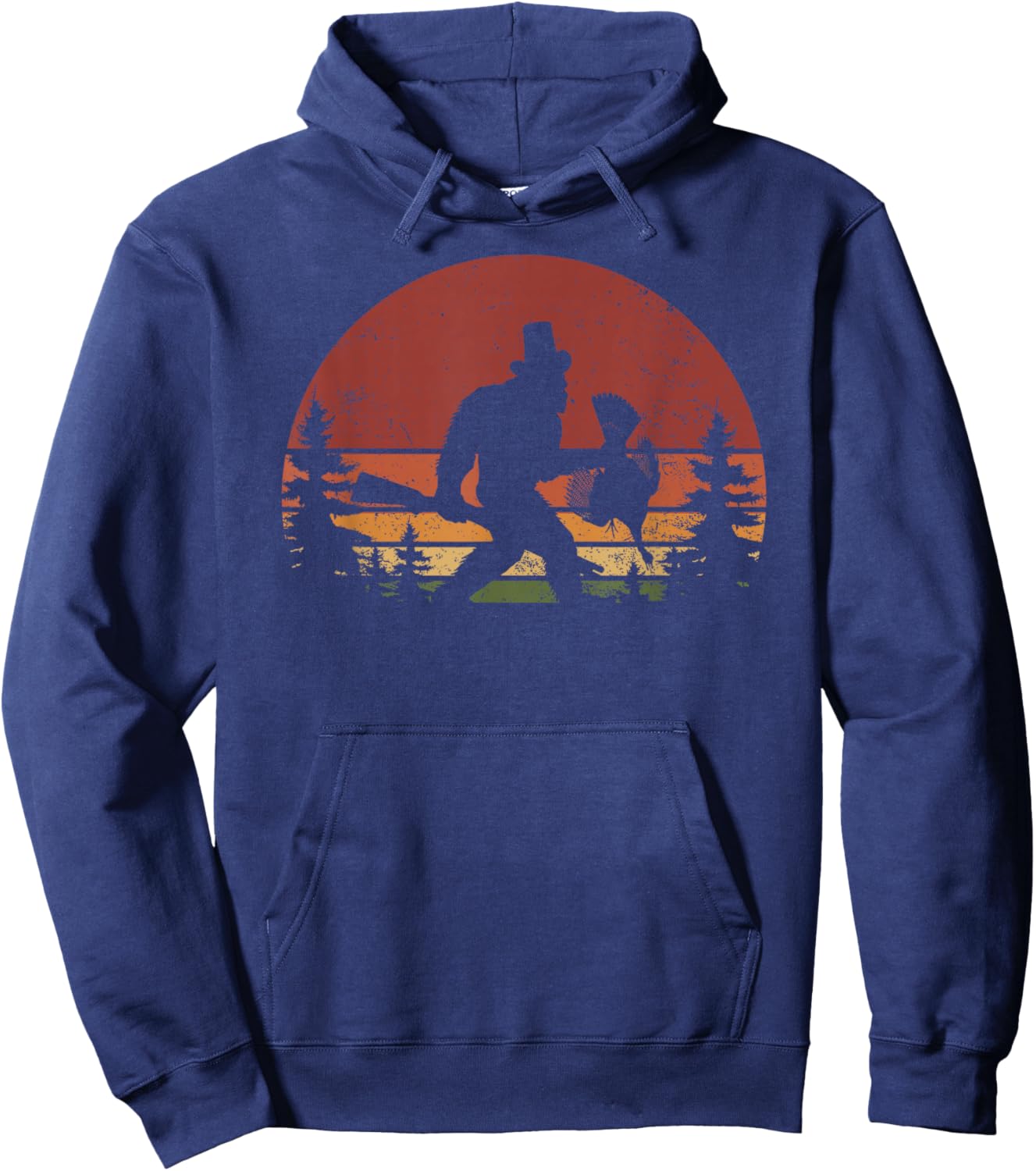 I Heart Cryptids Co. -Adults & Kids Retro Bigfoot Turkey Thanksgiving - Black, Small Hoodie - Hoodie | Navy