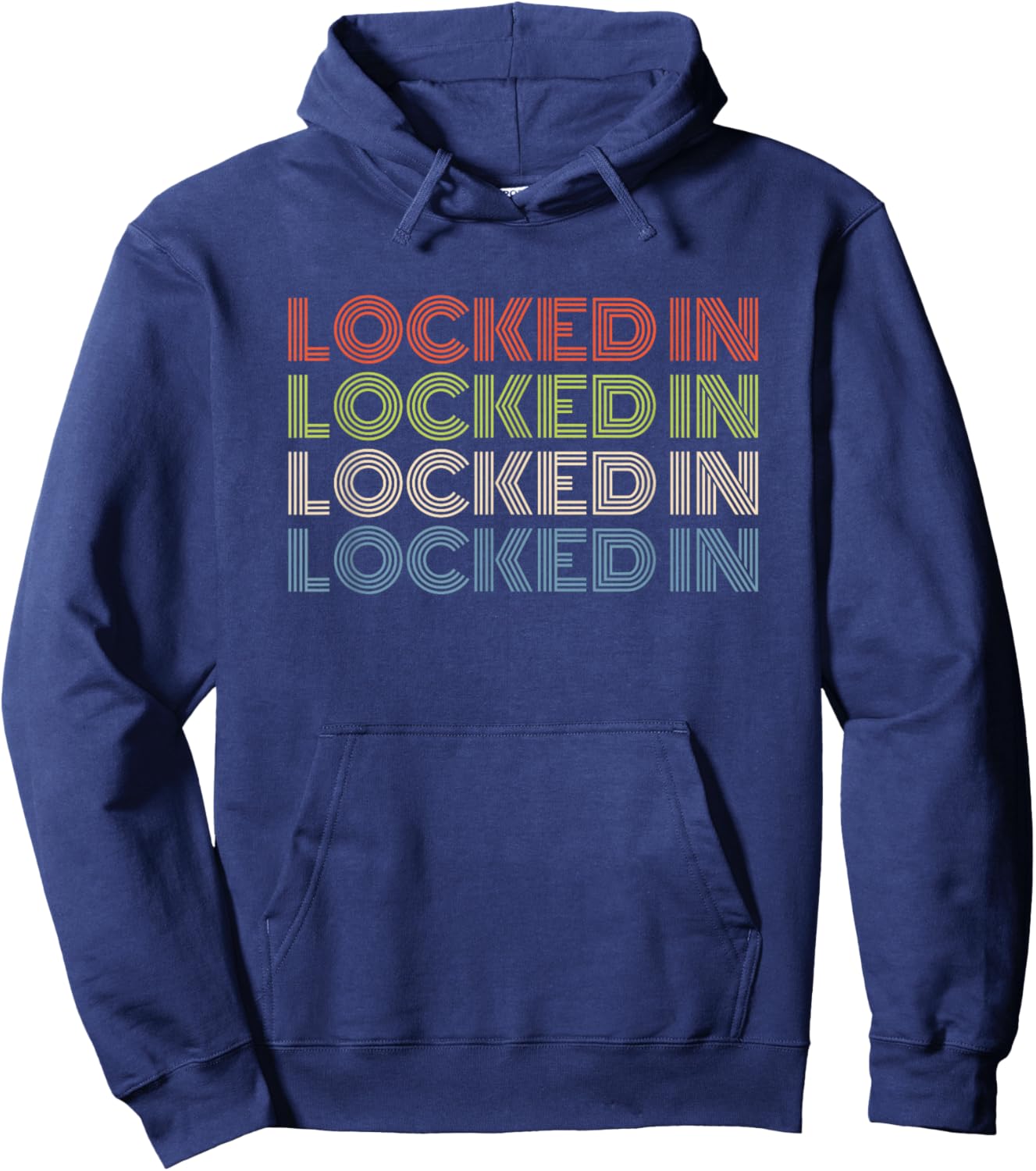 Locked In Bold Retro Font Repeated Text for Focus Hoodie - Hoodie | Navy