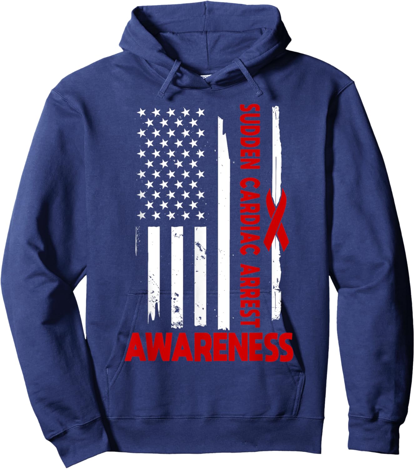 American Flag Sudden Cardiac Arrest Awareness America Hoodie - Hoodie | Navy