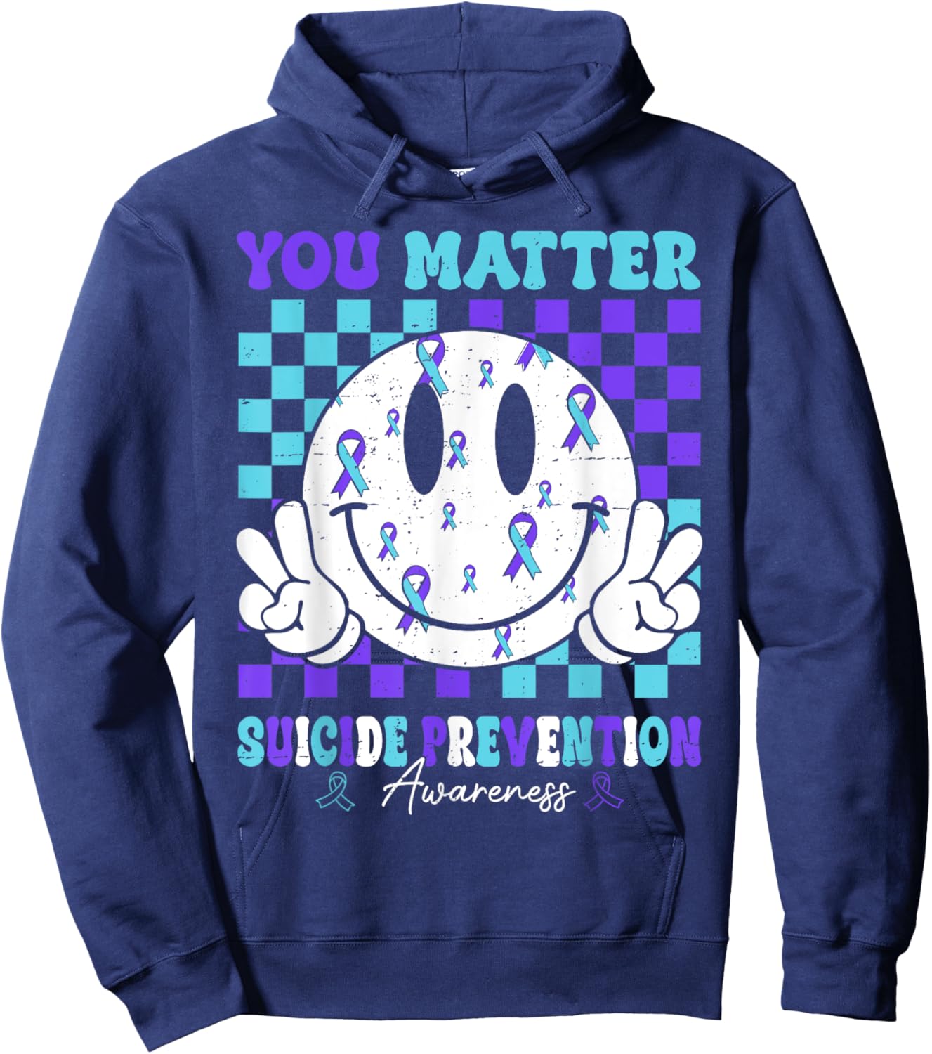 You Matter Teal Purple Ribbon Suicide Prevention Awareness Hoodie - Hoodie | Navy