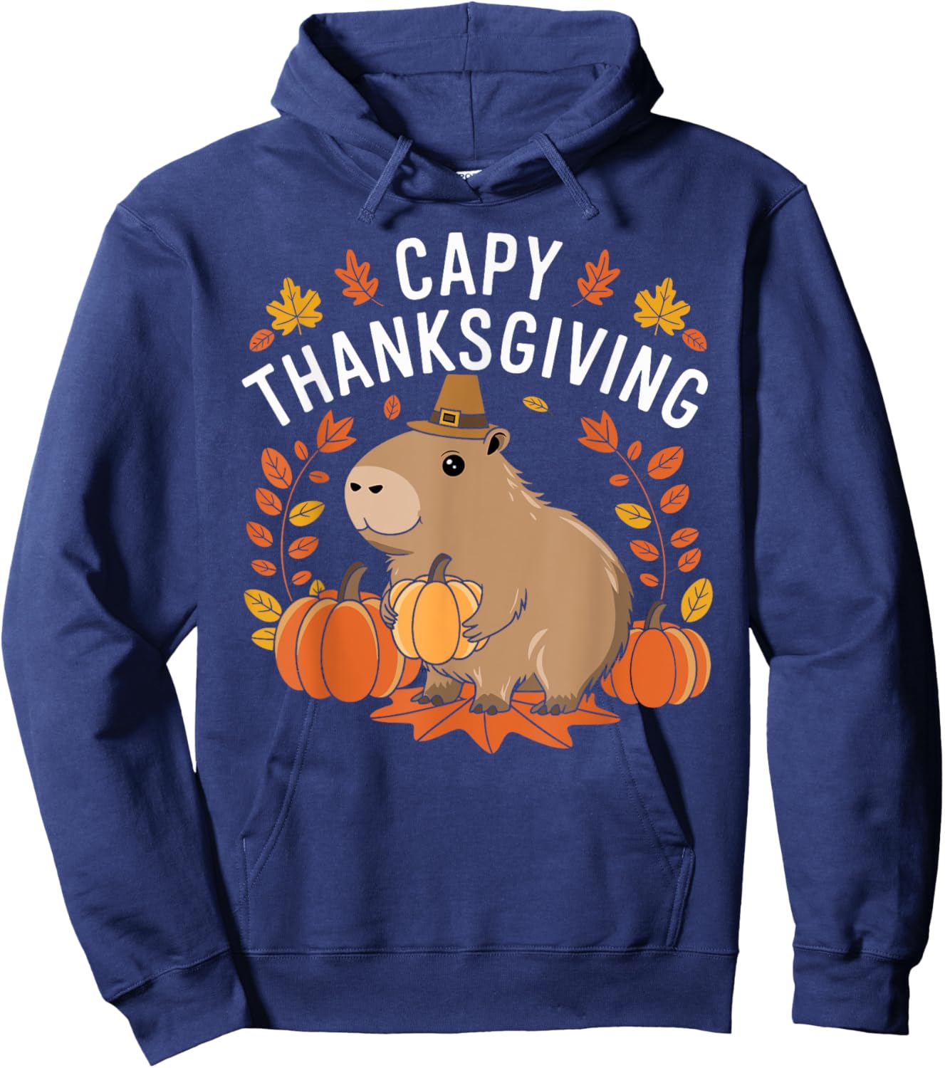 Capy Thanksgiving Funny Capybara Thanksgiving Fall Hoodie - Hoodie | Navy