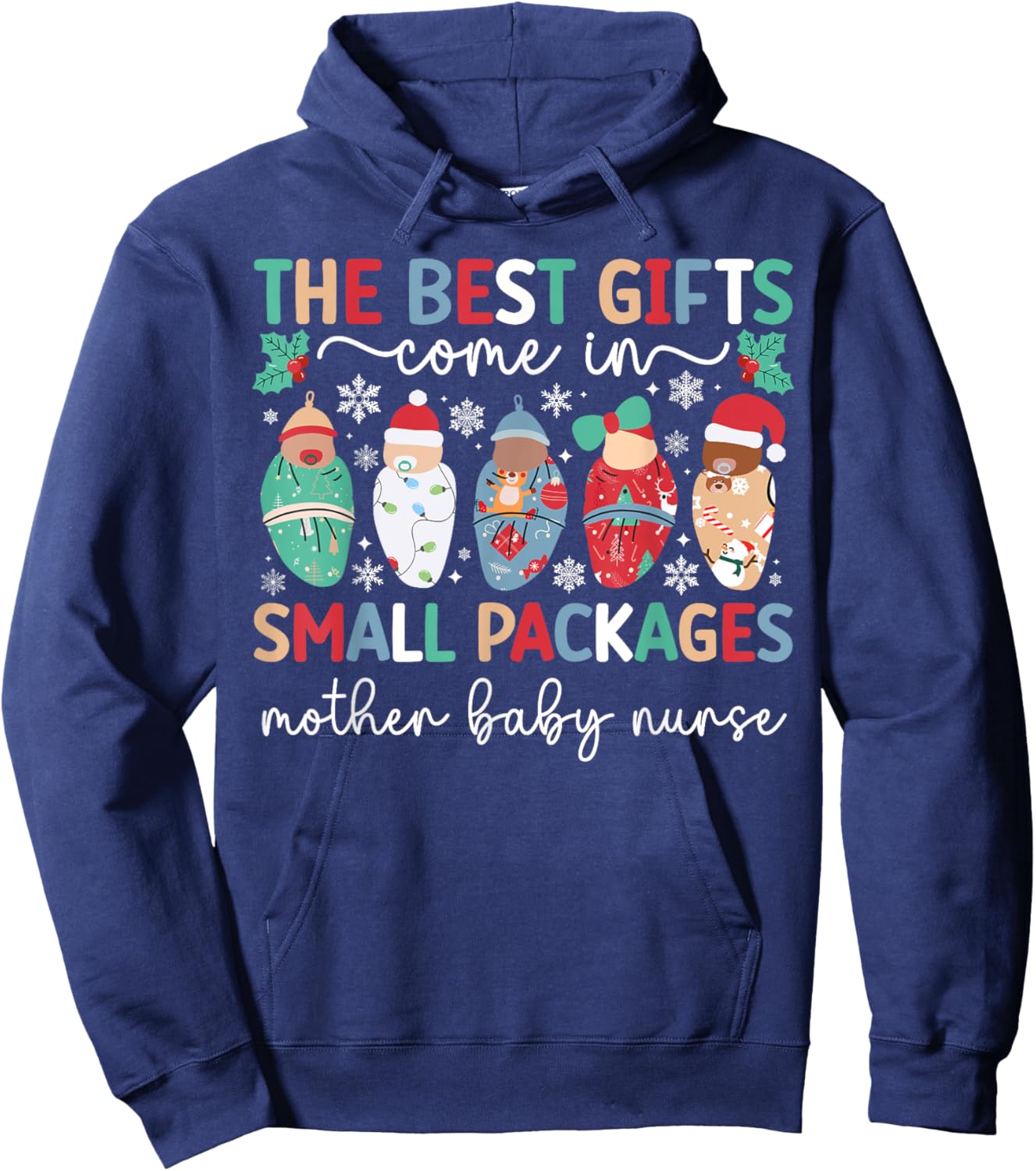 Small Packages Mother Baby Nurse Christmas Mom Baby Nurse Hoodie - Hoodie | Navy