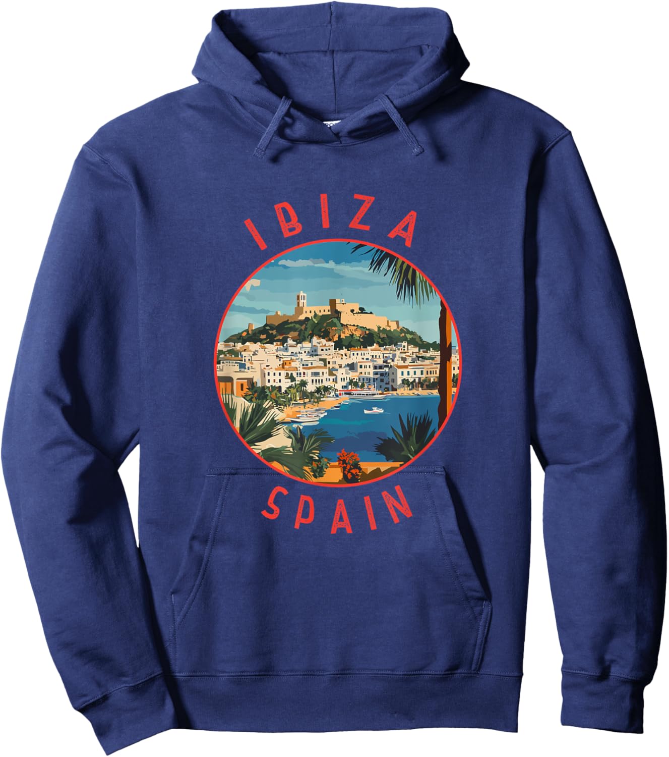 Ibiza Spain Retro Distressed Circle Hoodie - Hoodie | Navy