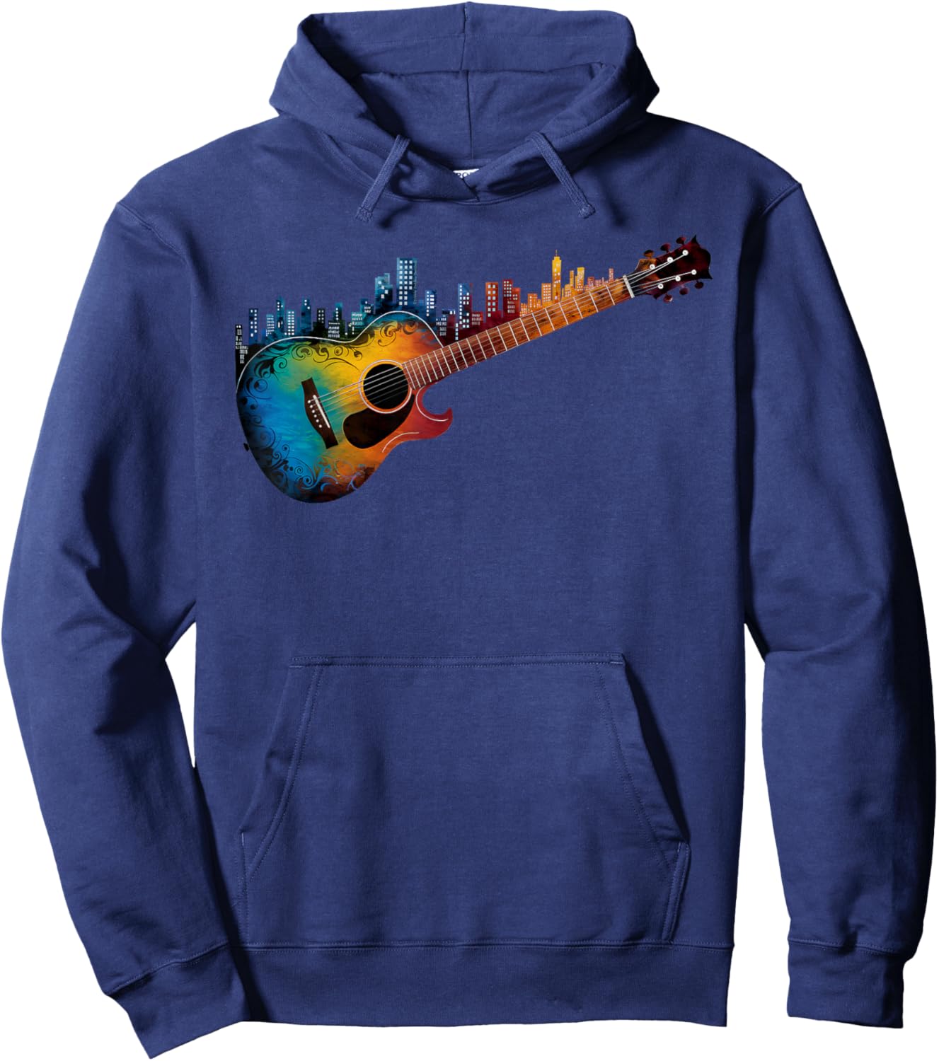 Guitar with City Skyline Band Guitar Musician Hoodie - Hoodie | Navy