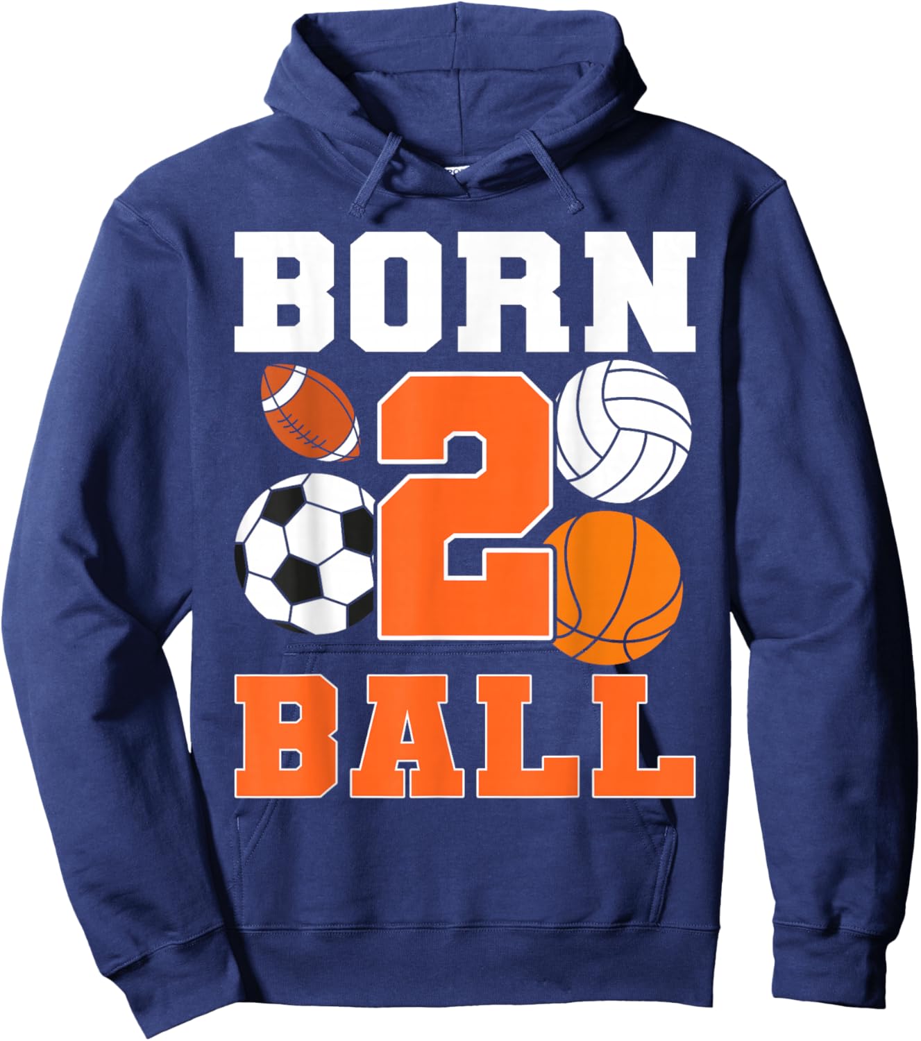 Born 2nd Ball Birthday Sport Ball Theme 2 Year Old Kids Hoodie - Hoodie | Navy