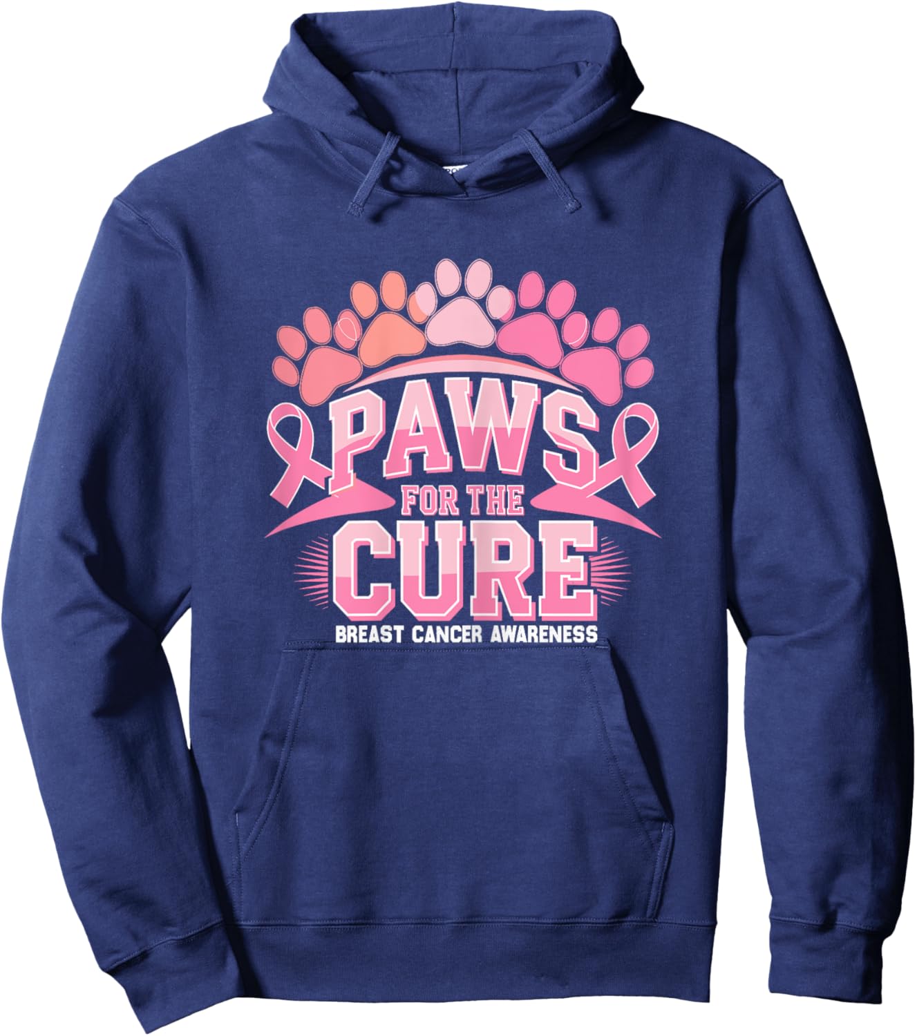 Paws For The Cure Breast Cancer Awareness Dog Cat Lover Hoodie - Hoodie | Navy