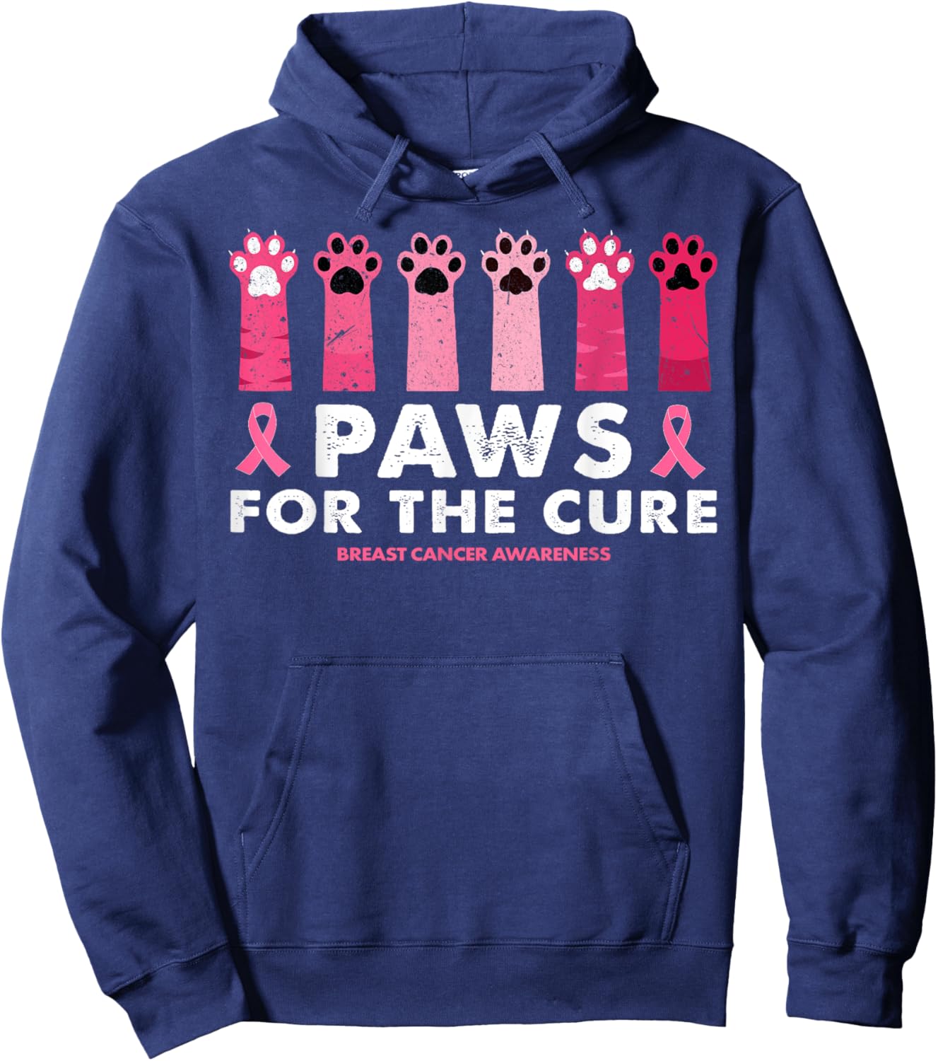 Paws For The Cure Funny Cat Paw Breast Cancer Awareness Men Women Hoodie - Hoodie | Navy