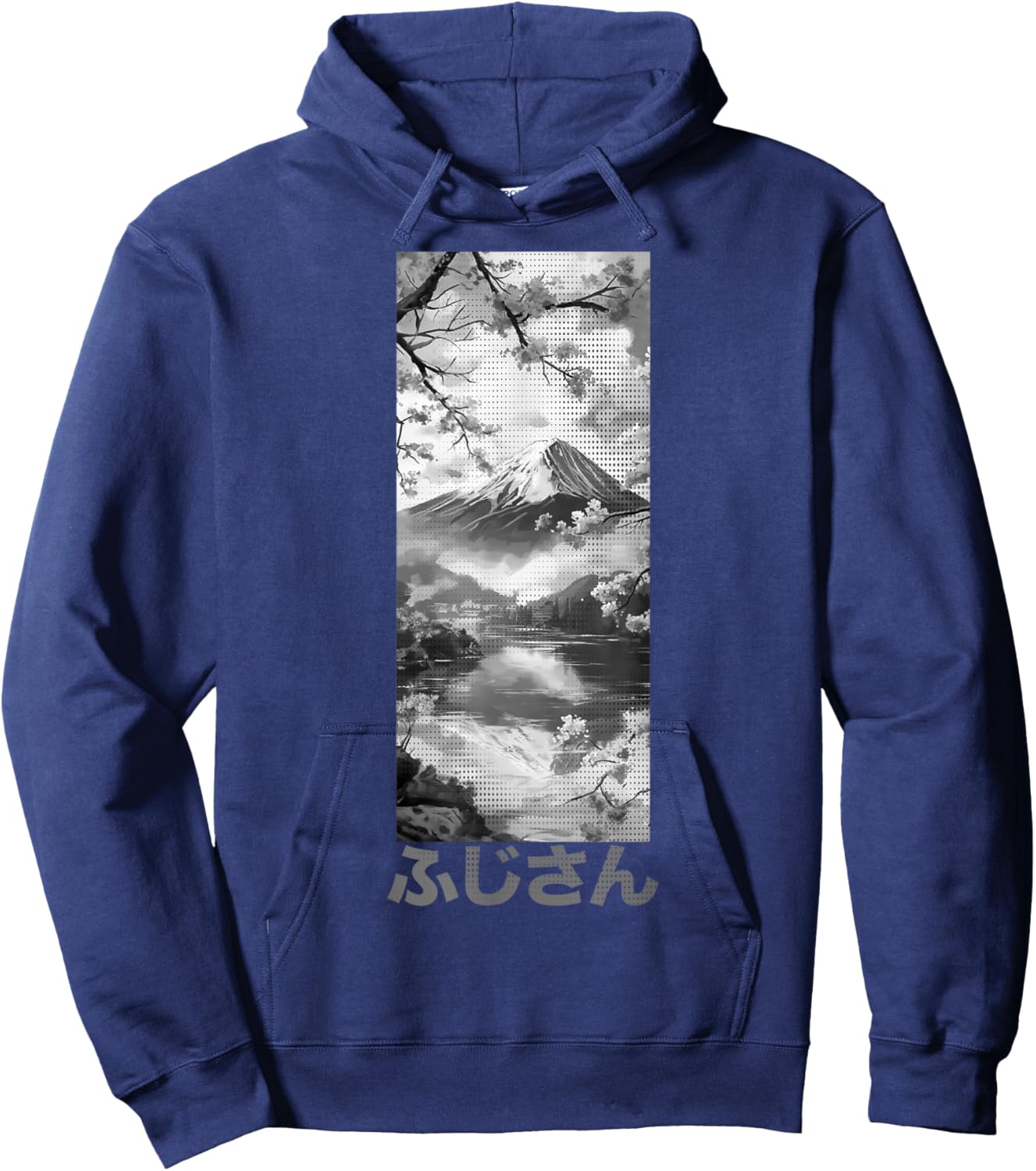 Japanese Aesthetic | Mount Fuji & Cherry Blossom Lofi Design Hoodie - Hoodie | Navy