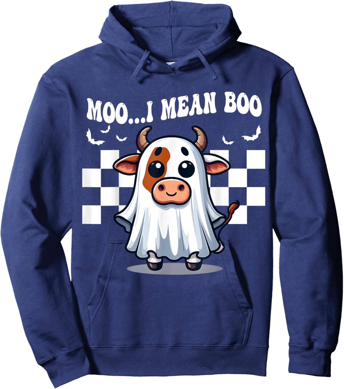 Moo I Mean Boo Ghost Cow funny Halloween men women kids cow Hoodie - Hoodie | Navy