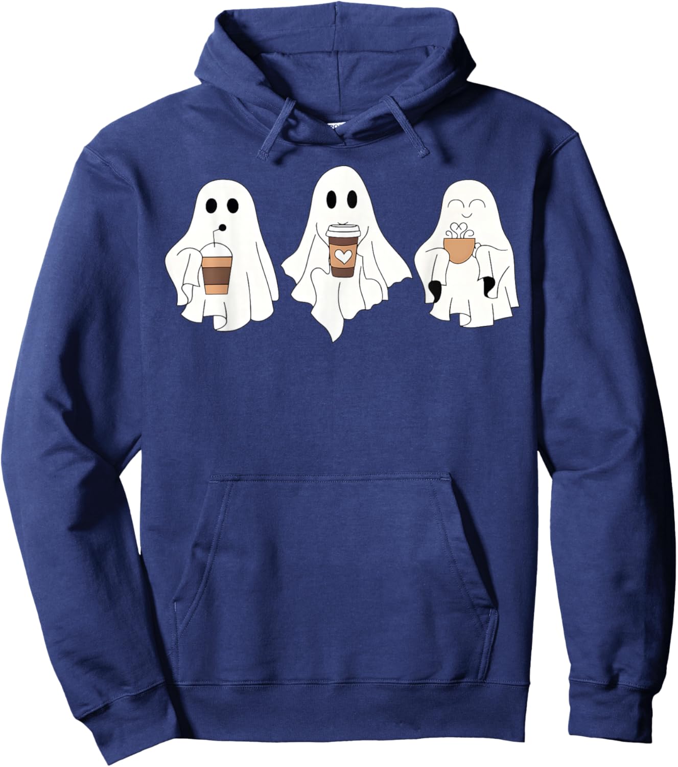 Cute Ghost Drinking Coffee Halloween Ghost Ice Coffee Hoodie - Hoodie | Navy