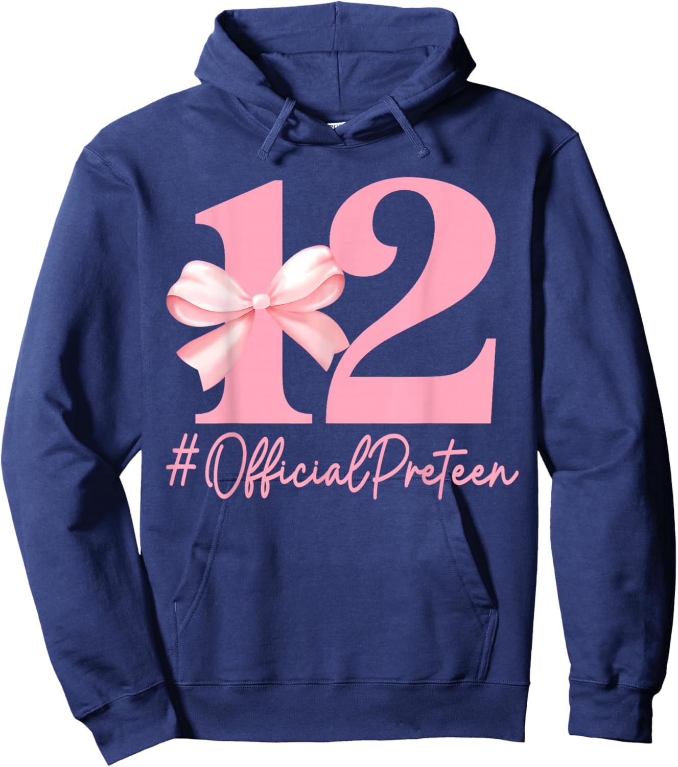 Birthday Girl Pink Coquette Bow 12 Year Old Aesthetic Girly Hoodie - Hoodie | Navy