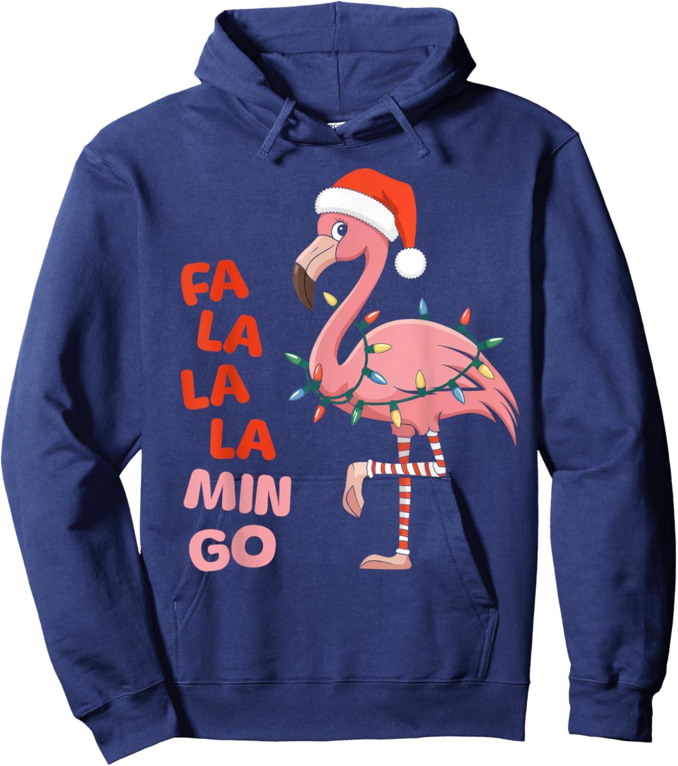 Fa La La Mingo Flamingo Christmas Tree Lights Xmas Tropical Hoodie - Hoodie | Navy