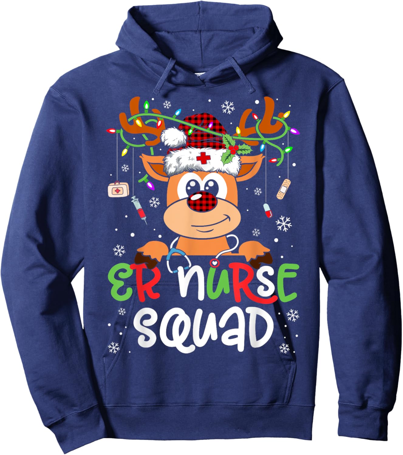 Reindeer Christmas ER Nurse Squad Stethoscope Nurse Hoodie - Hoodie | Navy