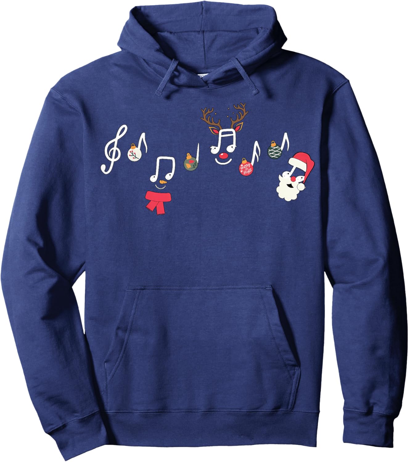 Christmas Santa Snowman Reindeer Music Notes Teacher Holiday Hoodie - Hoodie | Navy