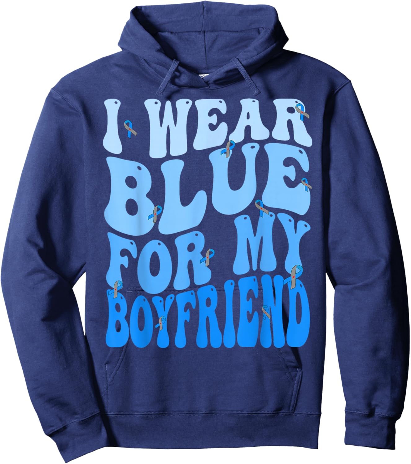 I Wear Blue For My Boyfriend Blue Ribbon T1D Diabetes Hoodie - Hoodie | Navy