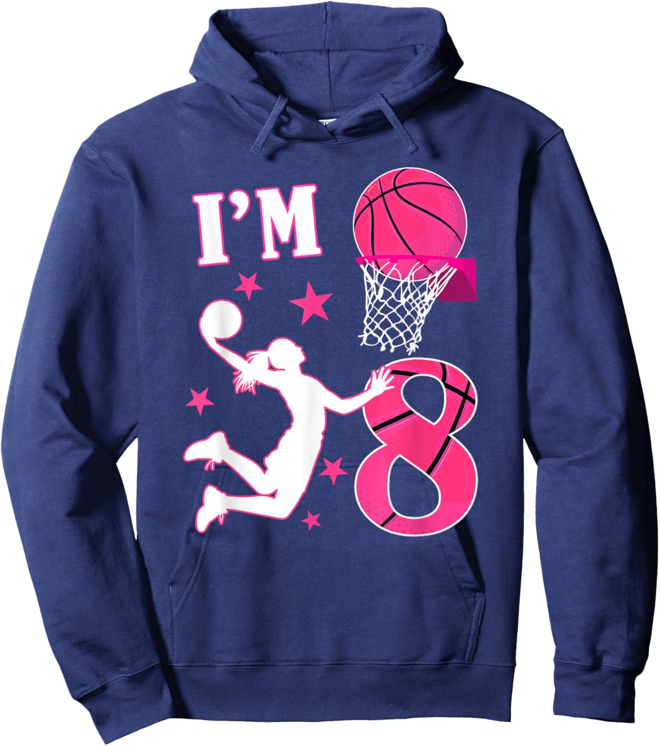 8th Birthday Basketball Theme 8 Year Old Girl Birthday Hoodie - Hoodie | Navy