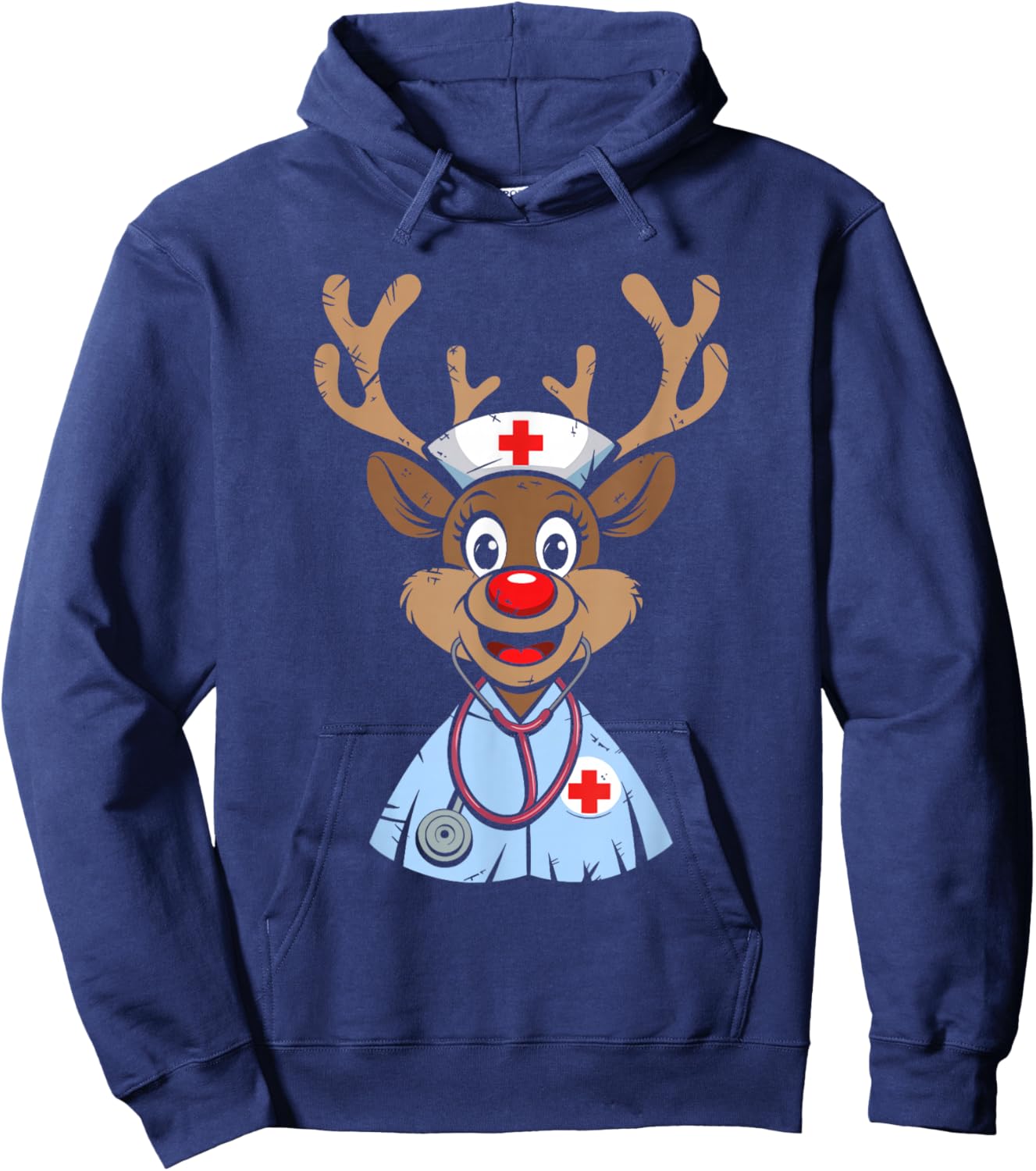 Christmas Nurse Reindeer Funny Scrubs Rubber Gloves Nurses Hoodie - Hoodie | Navy