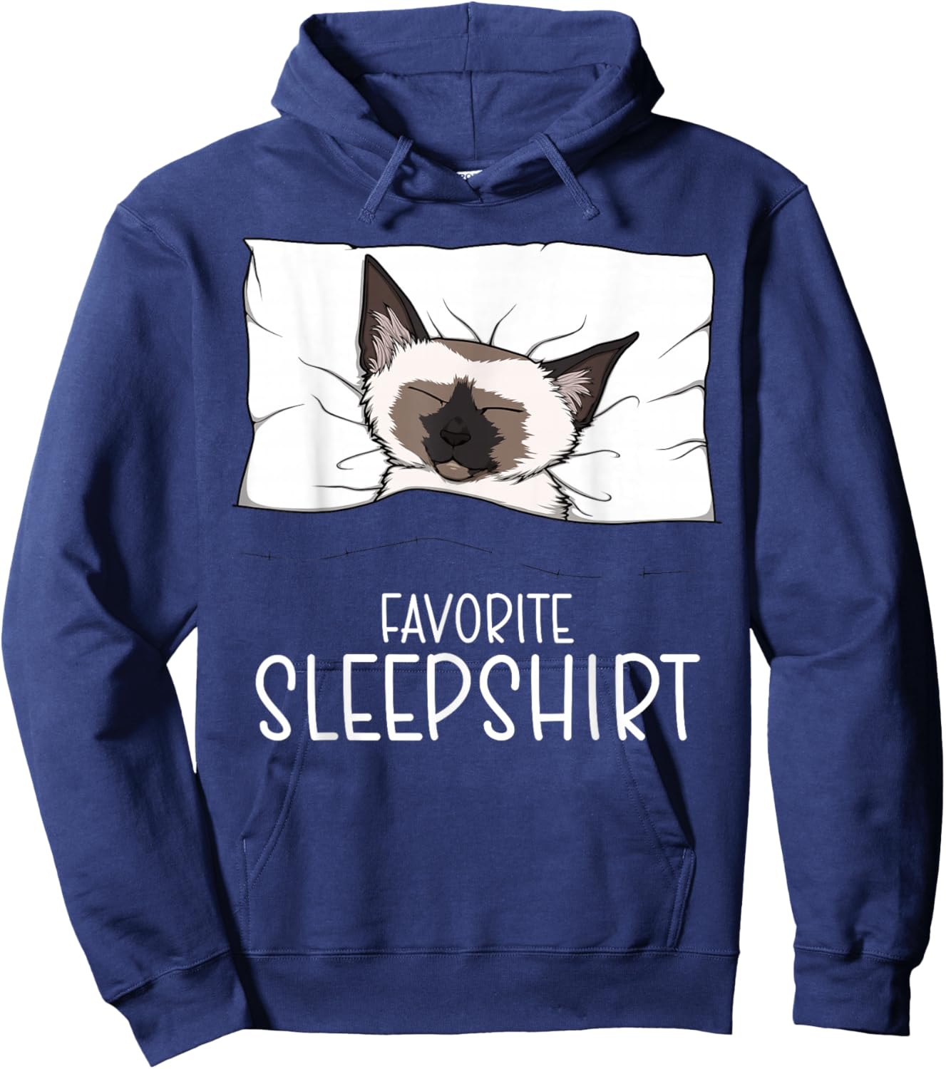 Favorite Sleepshirt Siamese Cat, Napping Meezer Hoodie - Hoodie | Navy