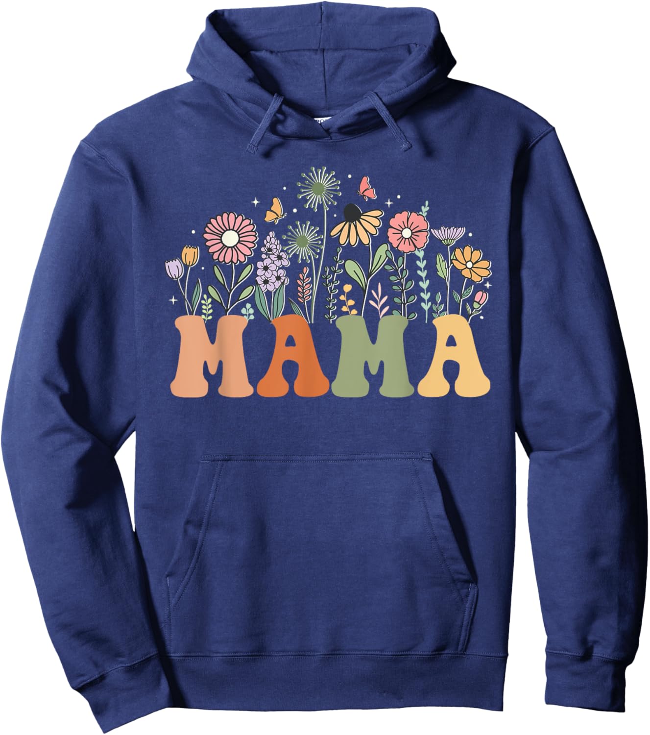 Mama Wildflower Floral Birthday Baby Shower New Mama Hoodie - Hoodie | Navy