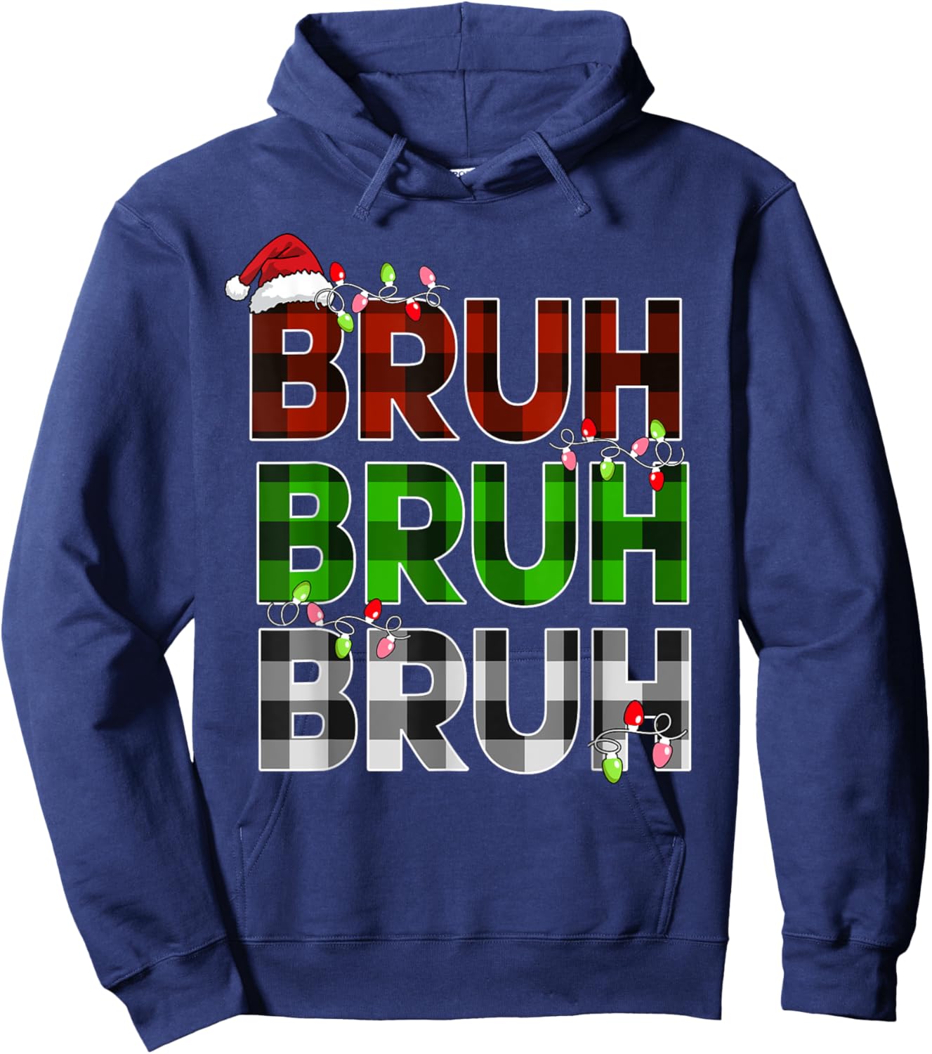 Bruh Bruh Bruh Xmas Lights Teens Girls Boys Christmas Plaid Hoodie - Hoodie | Navy