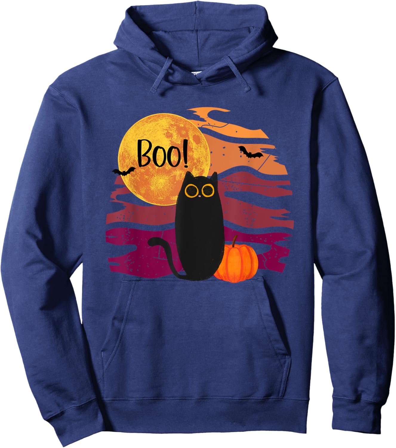 Halloween Black Cat Boo! Spooky Halloween Cat Men Women Kids Hoodie - Hoodie | Navy