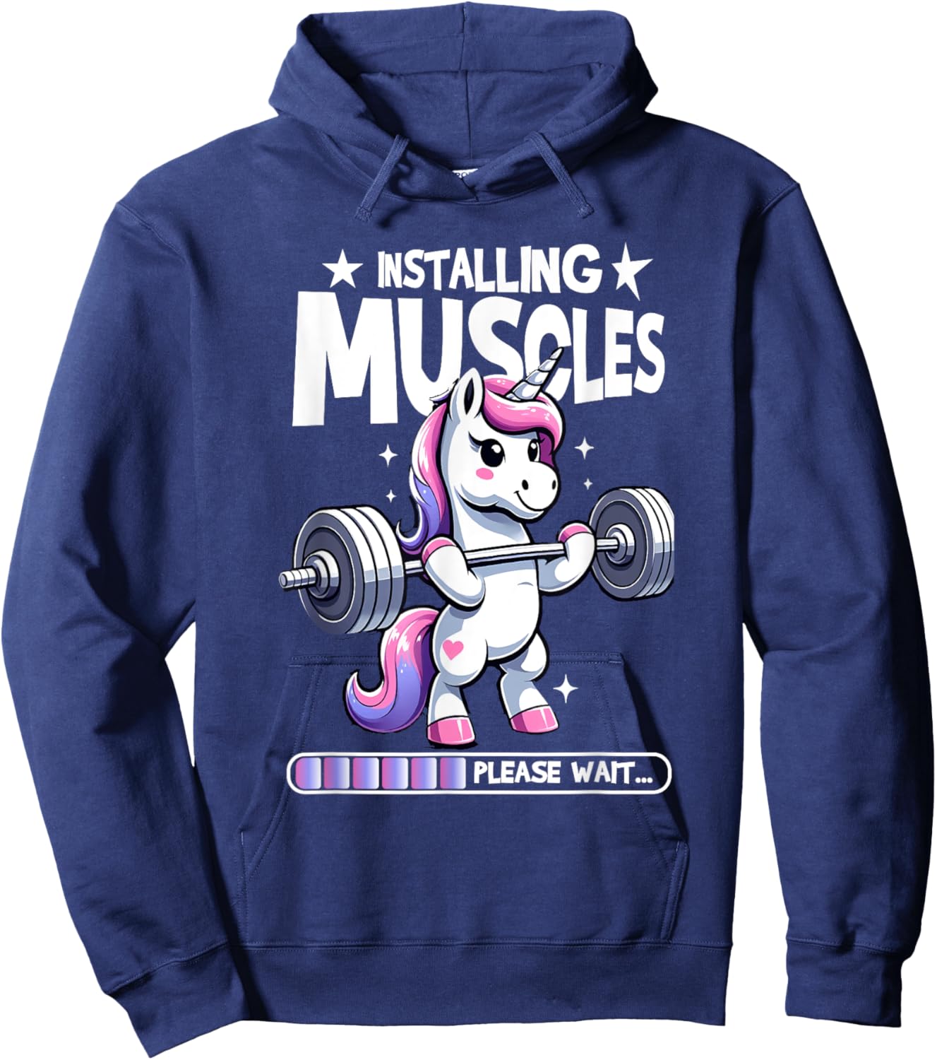 Installing Muscles Please Wait Bodybuilding Unicorn Weightlifting Fitness Gym Workout Hoodie - Hoodie | Navy